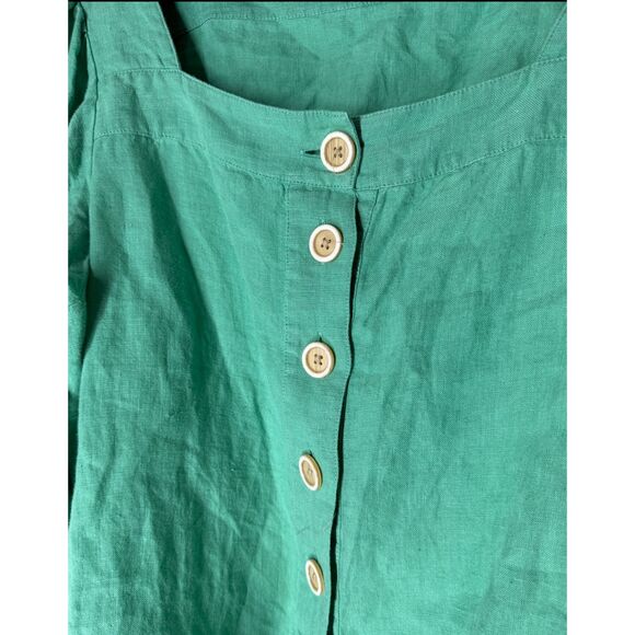 J Crew Kelly Green Button Up Linen Top Womens Sz S Square Neckline Beachy Boho - Picture 2 of 8